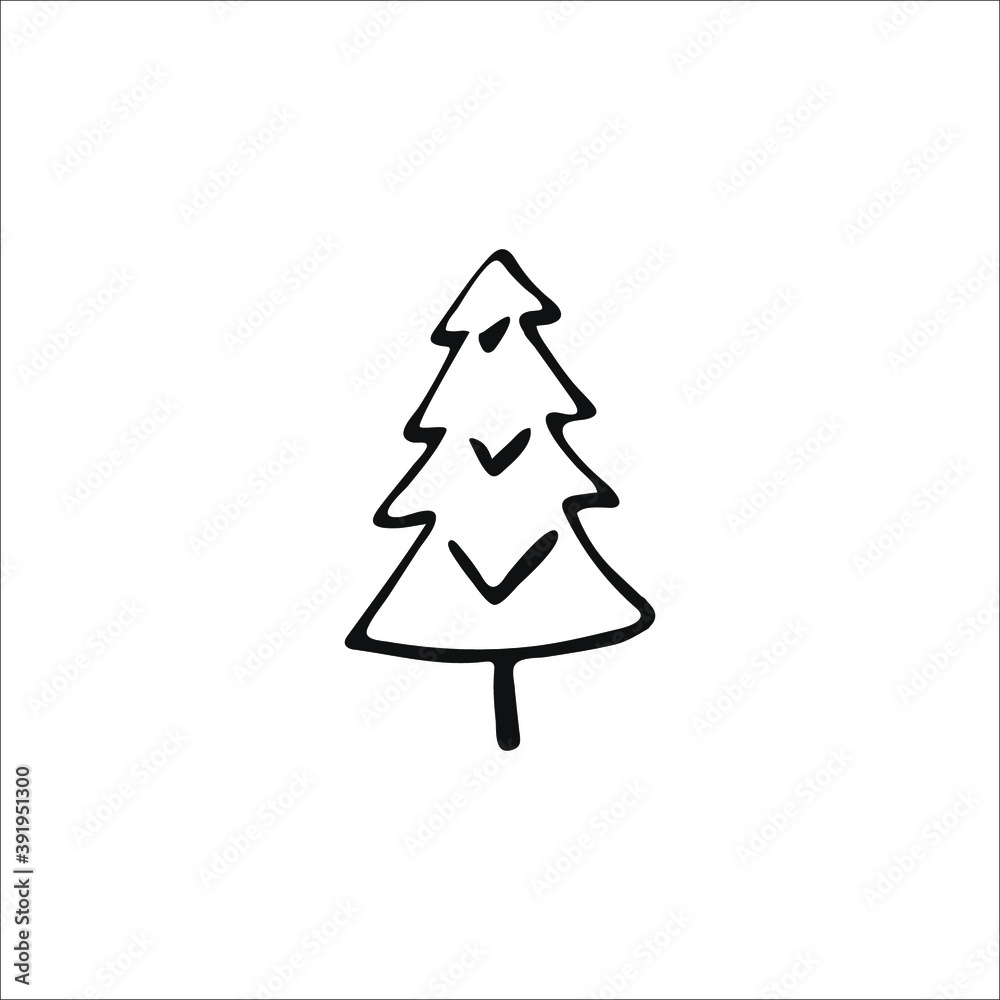 Doodle Christmas tree. Hand-drawn single element isolated on white background. Vector. Doodle Christmas tree. Hand-drawn single element isolated on white background. Vector.