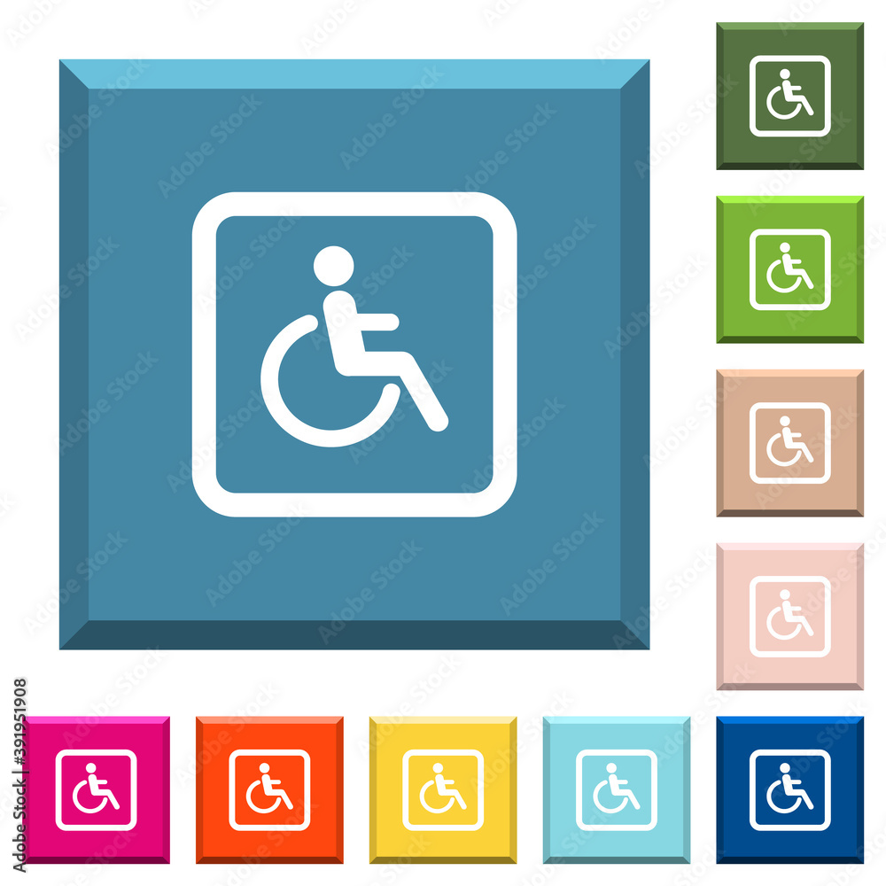 Handicapped parking white icons on edged square buttons
