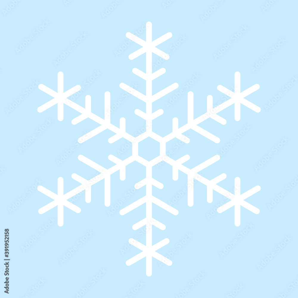 White vector snowflake on blue background. Simple flat snowflake icon. Vector illustration for Christmas and New Year White vector snowflake on blue background. Simple flat snowflake icon. Vector illustration for Christmas and New Year