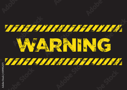 Warning danger sign. Broken yellow font text. Concept of hazard danger.