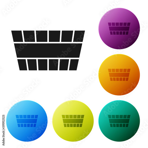 Black Sauna bucket icon isolated on white background. Set icons in color circle buttons. Vector.