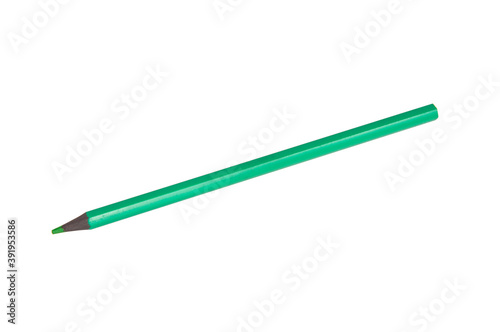Green color pencil for art isolated on the white