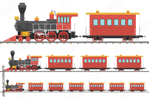 Vintage steam locomotive and wagon on railroad photo