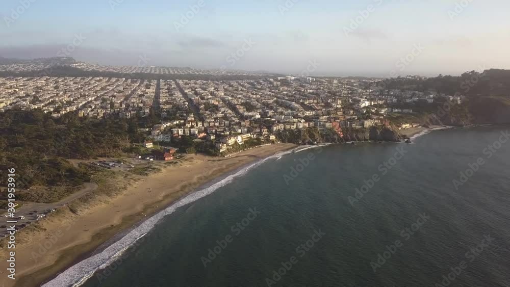 AERIAL: Drone Shot of Coastline of San Francisco at Sunset AERIAL: Drone Shot of Coastline of San Francisco at Sunset