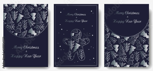 Wallpaper Mural Colored christmas party invitation, banner, poster or postcard with forest silhouette for the new year holiday. Winter illustration of spruce tree for december design Torontodigital.ca