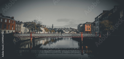 View of Cork. St. Vincent's footbridge over Lee river. Republic of Ireland