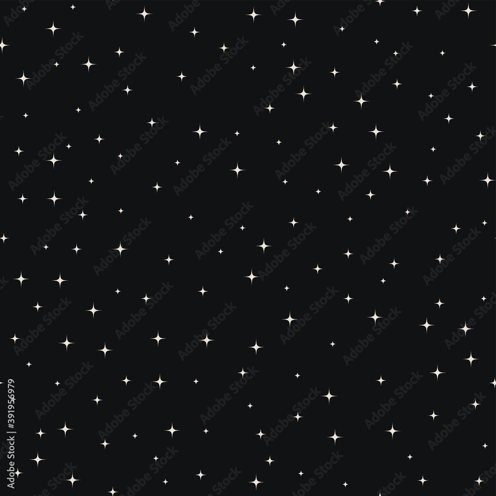 Seamless vector cosmic pattern with chaotical star shape elements. Five angled stars background. Flat night sky wallpaper. For design, fabric, textile, cover. Seamless vector cosmic pattern with chaotical star shape elements. Five angled stars background. Flat night sky wallpaper. For design, fabric, textile, cover.
