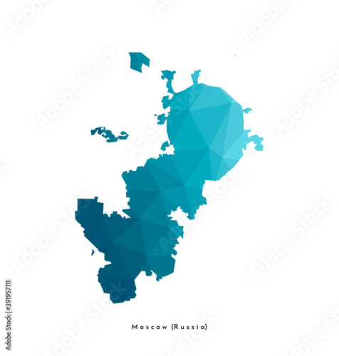 Vector isolated low poly illustration with simplified shape of Moscow map (Russian capital) according project of expansion of territory "New (big) Moscow". Polygonal geometric style. White background