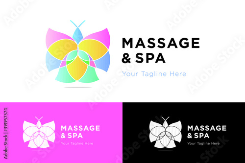 massage spa logo beautiful woman butterfly