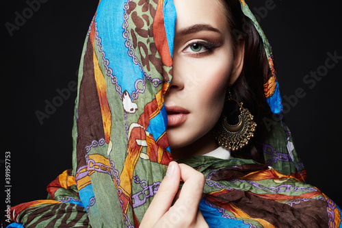 fashion oriental style girl in colorful hijab