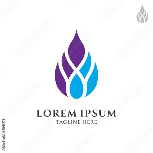 Water drop and letter W logo concept template. Simple oil liquid flat logo in blue and purple color