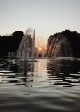 fountain at sunset