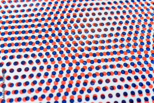 3D red and blue dots pattern overlapping on white background
 photo