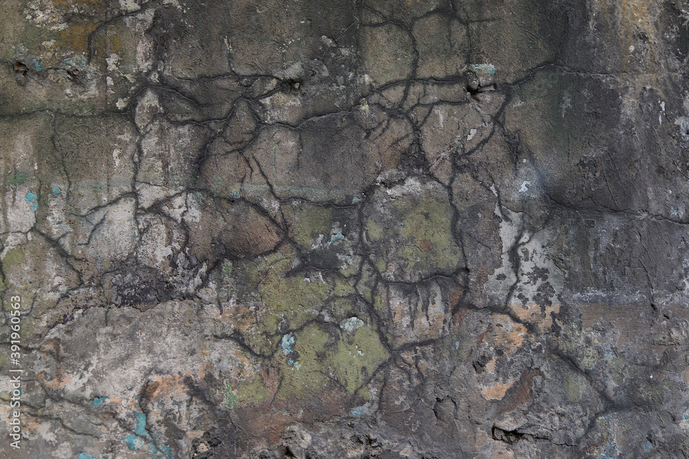 Obraz premium Texture stone wall for 3D games and photoshop. Wall of an abandoned house close-up. Dirty stone cement surface with cracks. Cement cracked background close-up.