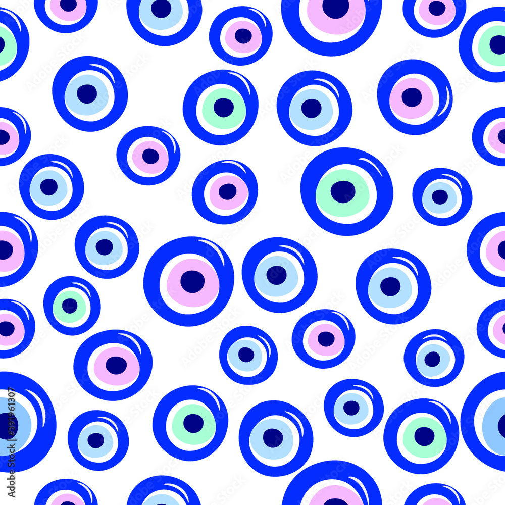 Blue evil eyes, seamless pattern, white background, vector
