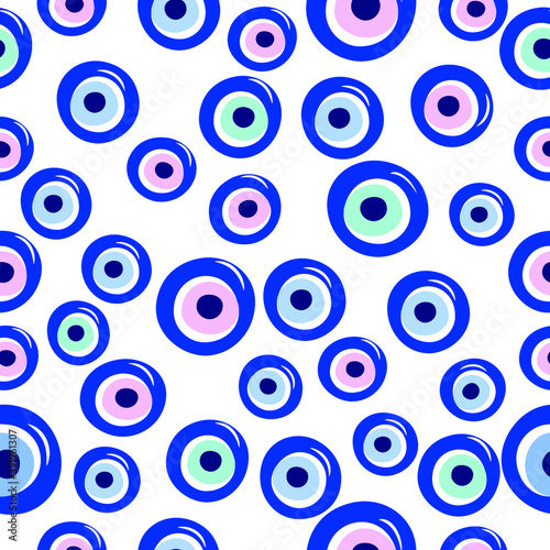 Blue evil eyes, seamless pattern, white background, vector
