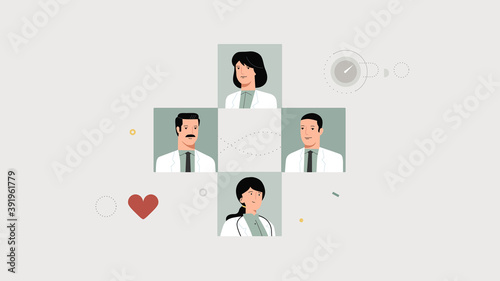 Set of doctors characters. Medical team concept in vector illustration design. Medical staff doctor nurse therapist surgeon professional hospital workers, group of medics.