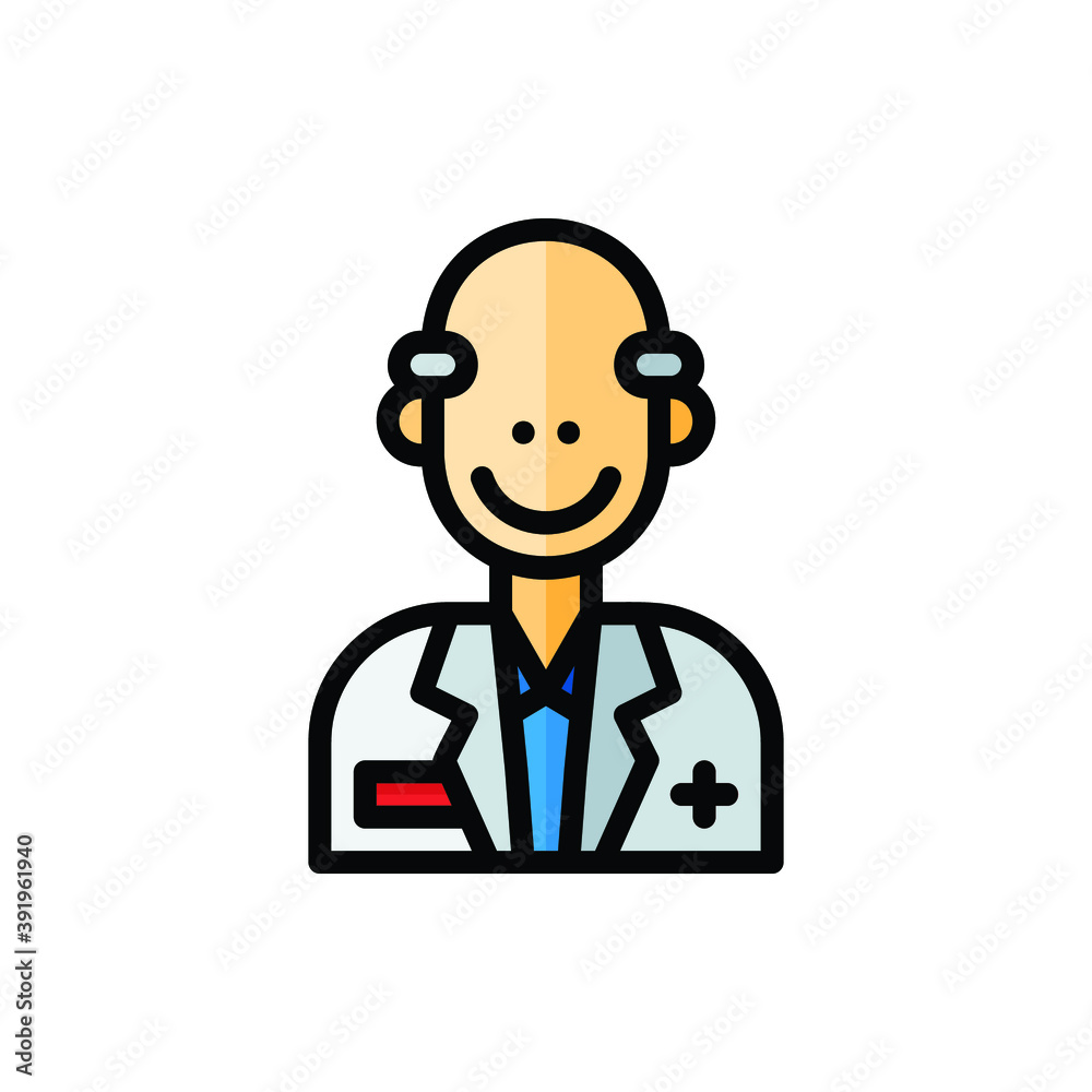 Doctor, Professor, Scientist Icon Logo Illustration Vector Isolated. Avatar, Character, and Profession Icon-Set. Suitable for Web Design, Logo, App, and UI. Editable Stroke and Pixel Perfect. EPS 10.