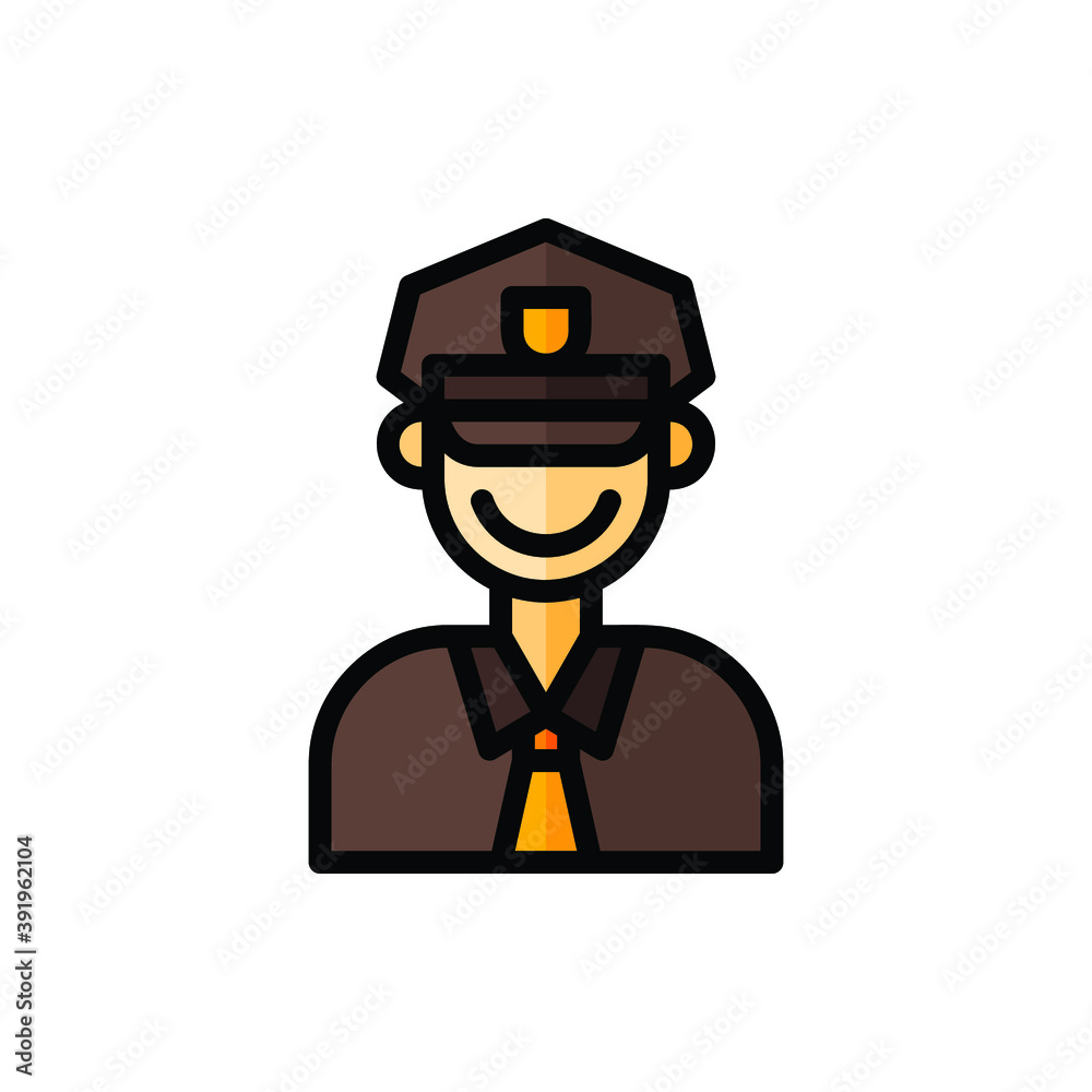 Policeman, Cop, Officer Icon Logo Illustration Vector Isolated. Avatar, Character, and Profession Icon-Set. Suitable for Web Design, Logo, App, and UI. Editable Stroke and Pixel Perfect. EPS 10.