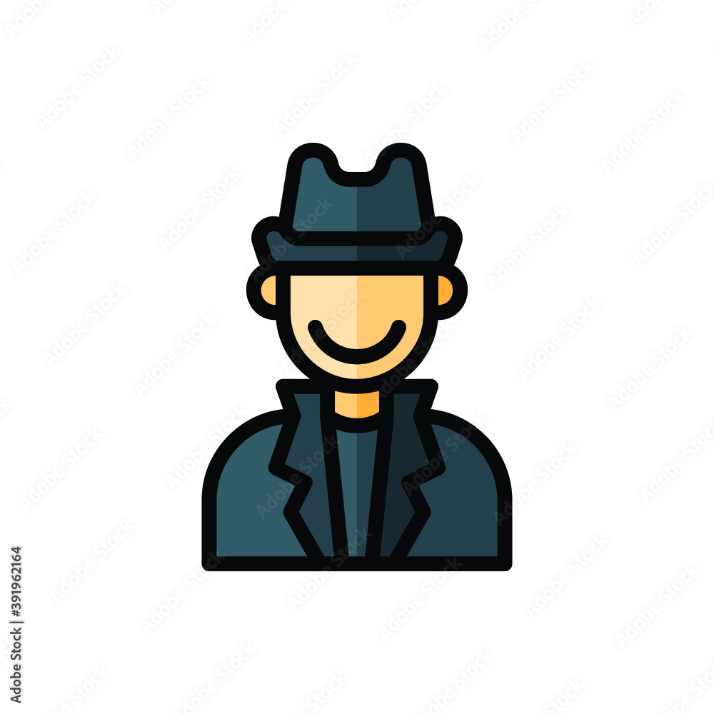 Detective, Incognito, Agent Icon Logo Illustration Vector Isolated. Avatar, Character, and Professions Icon-Set. Suitable for Web Design, Logo, App, and UI. Editable Stroke and Pixel Perfect. EPS 10.
