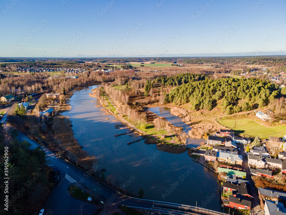 Aerial view of Old town of Porvoo in Finland.	