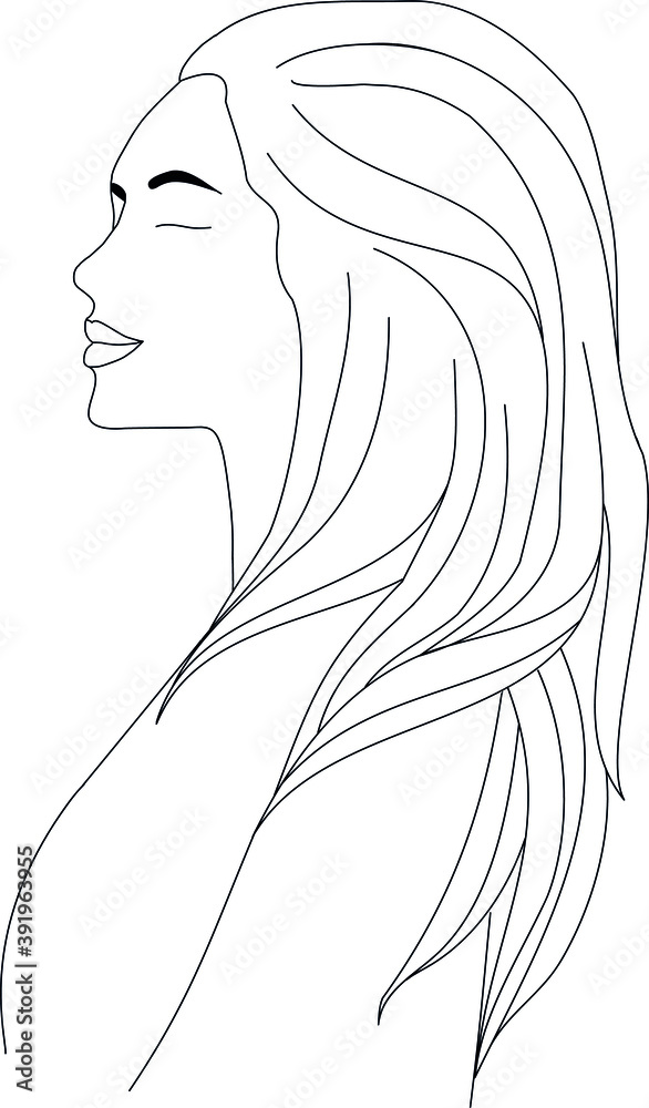vector illustration beautiful girl with long hair in the form a sketch black lines