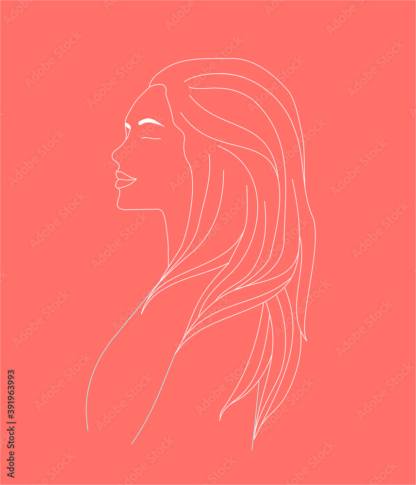 vector illustration beautiful girl with long hair in the form a sketch white lines