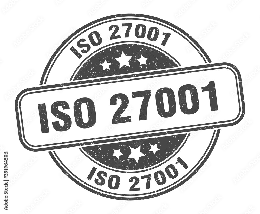 iso 27001 stamp. iso 27001 label. round grunge sign