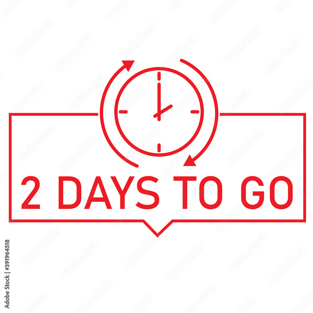 2 day to go last countdown icon on white background. 2 day to go sign. flat style. 2 day only. marketing discount banner symbol. 2 day to go last countdown icon on white background. 2 day to go sign. flat style. 2 day only. marketing discount banner symbol.