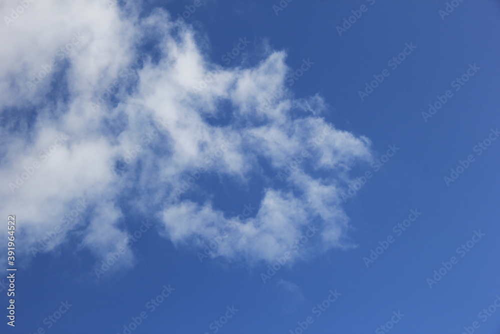 Obraz premium 爽やかな青空と白い雲 (魚の横顔のように見える)