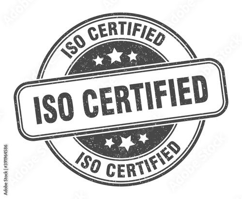 iso certified stamp. iso certified label. round grunge sign