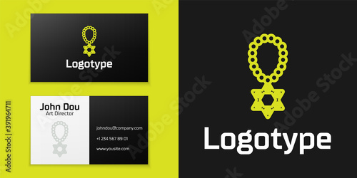 Logotype line Star of David necklace on chain icon isolated on black background. Jewish religion symbol. Symbol of Israel. Jewellery and accessory. Logo design template element. Vector.