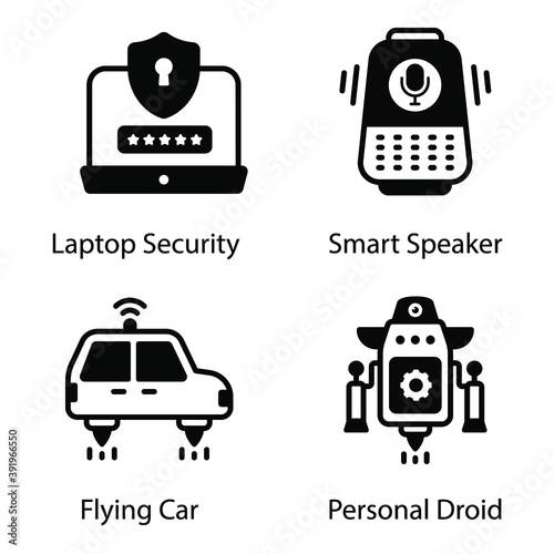 
Robots and Future Technology Solid Icons Set 

