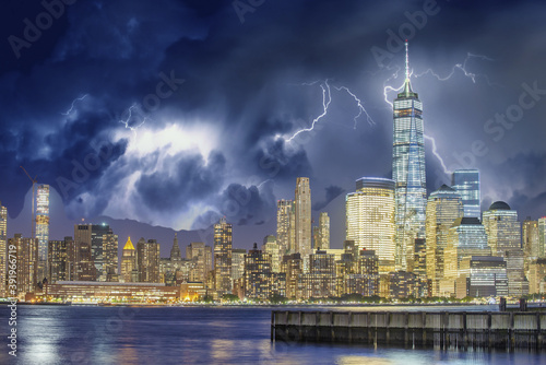 Downtown Manhattan skyline under a coming storm  New York City - USA