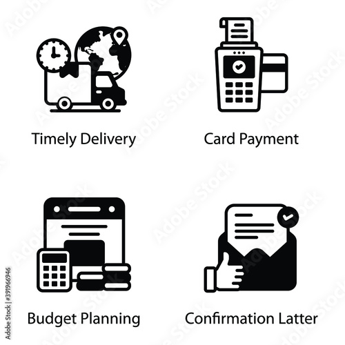 
Delivery and Finance Icons in Modern Filled Style 
