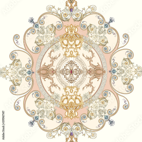 Decorated with elegant and luxurious patterns. Rococo, Baroque style, retro elements, invitation cards, textiles, wrapping paper and fabric design.