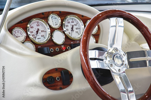 Expensive yacht, vessel cockpit.