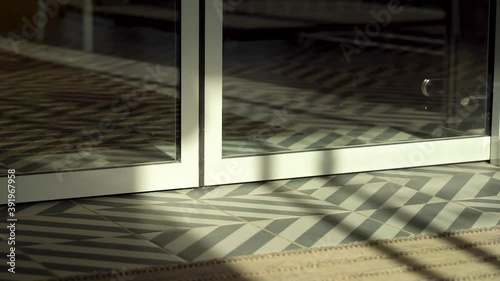 Automatic sliding doors. Close-up. contactless doors
