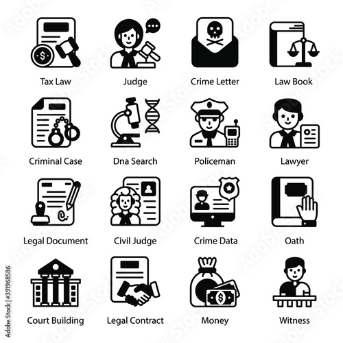 Pack of Jurisprudence Solid Icons 
