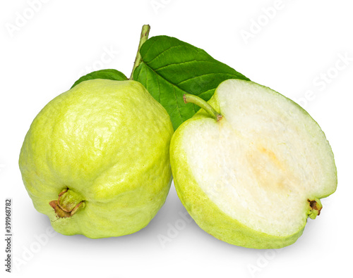 Guava fruit with leaves isolated on the white background, Guava fruit isolated on the white With clipping path.