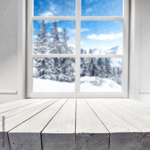 Desk of free space and winter window 