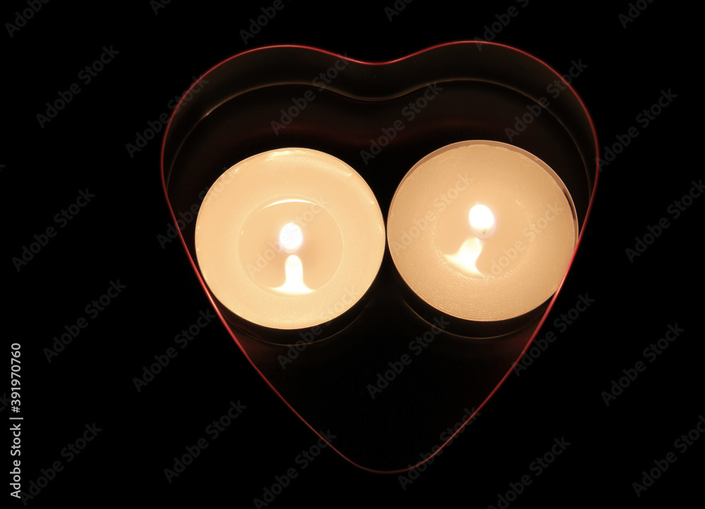 Heart, candles, darkness. Birthday. Love. Valentine's day. Heart, candles, darkness. Birthday. Love. Valentine's day.