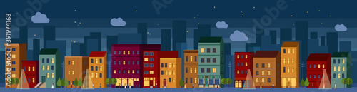 Modern city panorama at night. Vector illustration