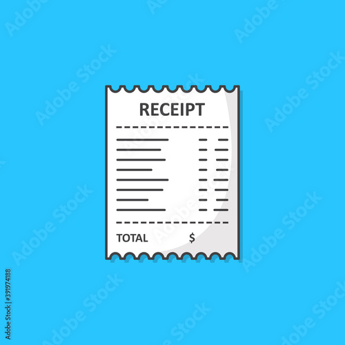 Receipt Paper Vector Icon Illustration. Paper Print Check, Shop Reciept Or Bill Illustration. Paper Printed Sales Shop Receipt