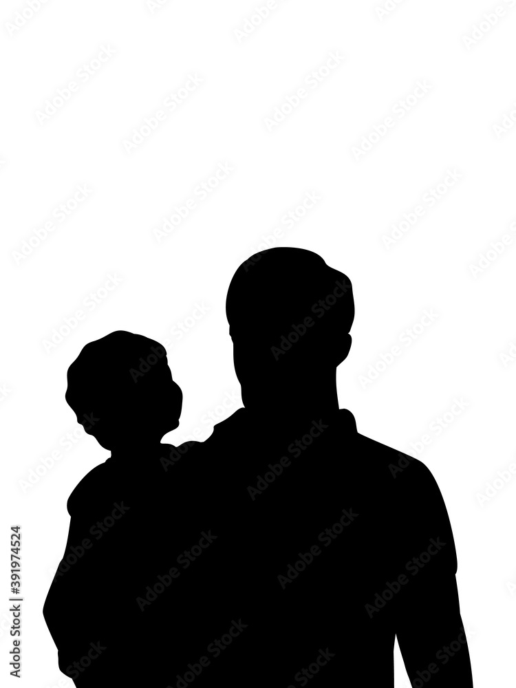 Silhouette of happy father with his son closeup