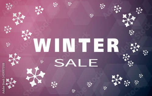 Winter sale snowflakes. Pink blue background.