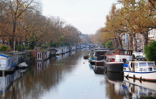 Amsterdam, view over the Singel canal (Singelgracht) in november