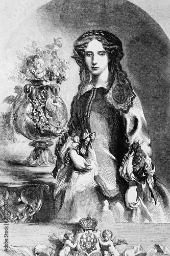 Maria Alexadrovna (Marie of Hesse), empress consort of Russia, spouse of Alexander II. 1824-1880. Antique illustration. 1867. photo