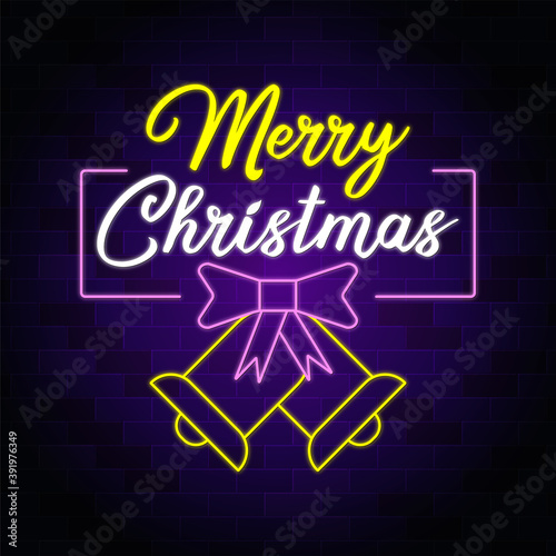 Merry Christmas text sigh with Christmas bell sign
