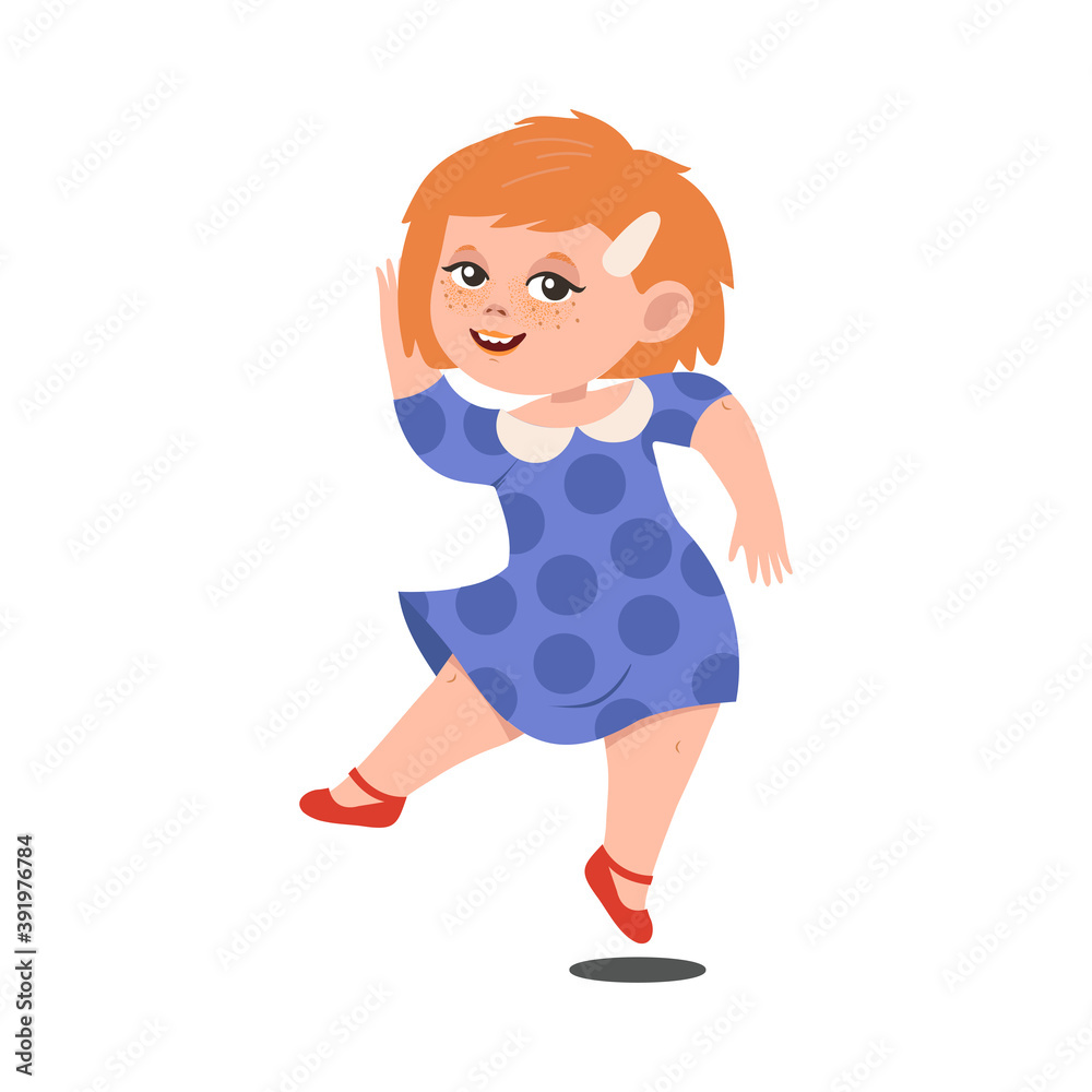 Cheerful Girl with Freckles and Red Hair Jumping with Joy and Excitement Vector Illustration